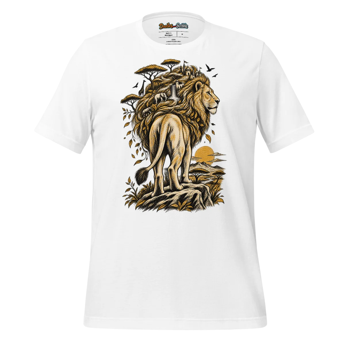 Lion Kingdom T Shirt with Majestic Doodle Art