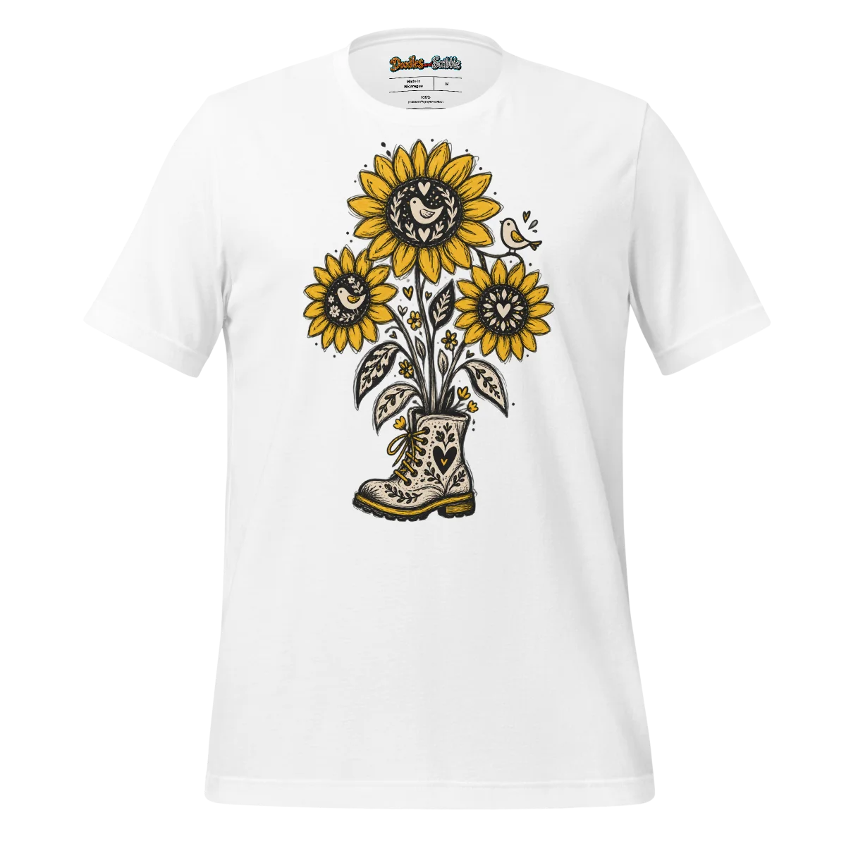 Sunflower Field T Shirt with Folklore Doodles
