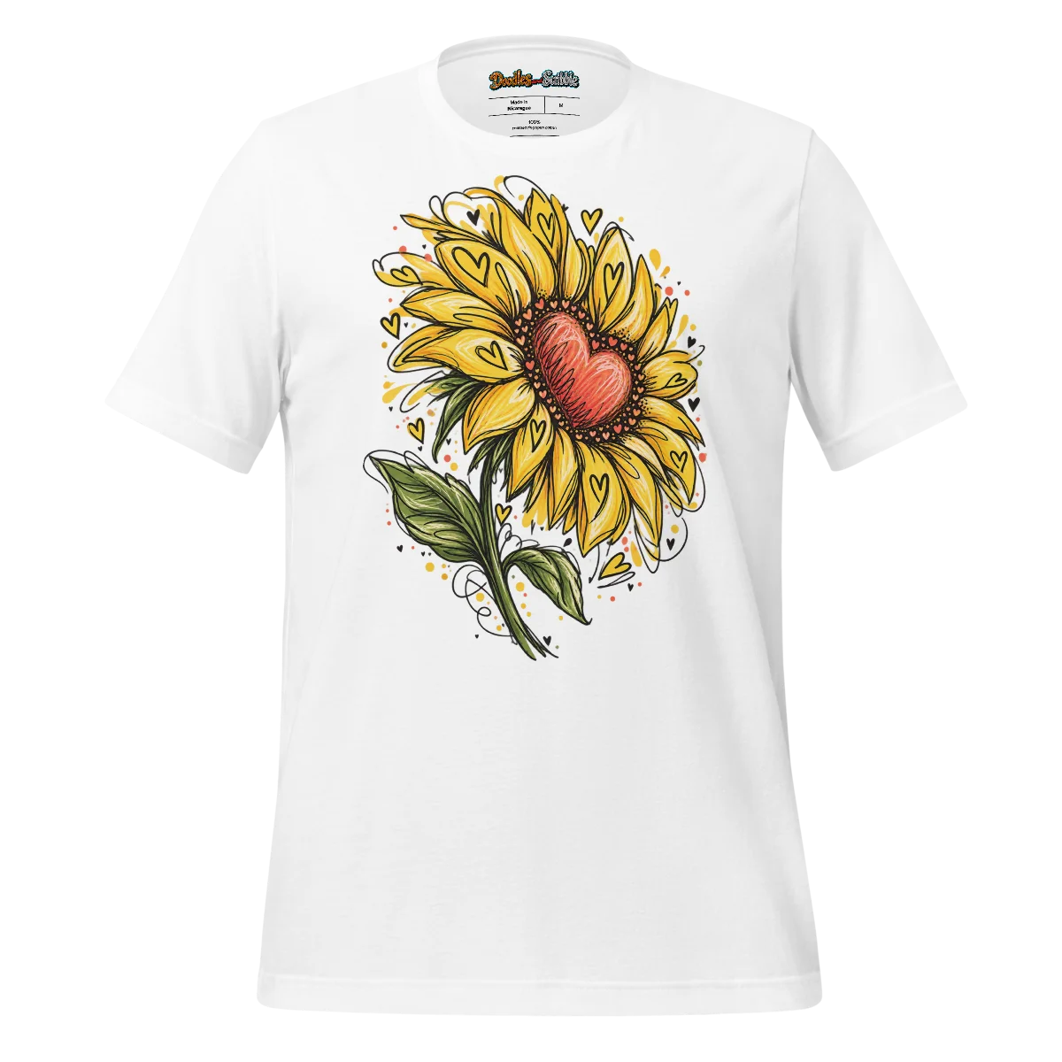 Sunflower Splash T Shirt with Heartfelt Doodle Art