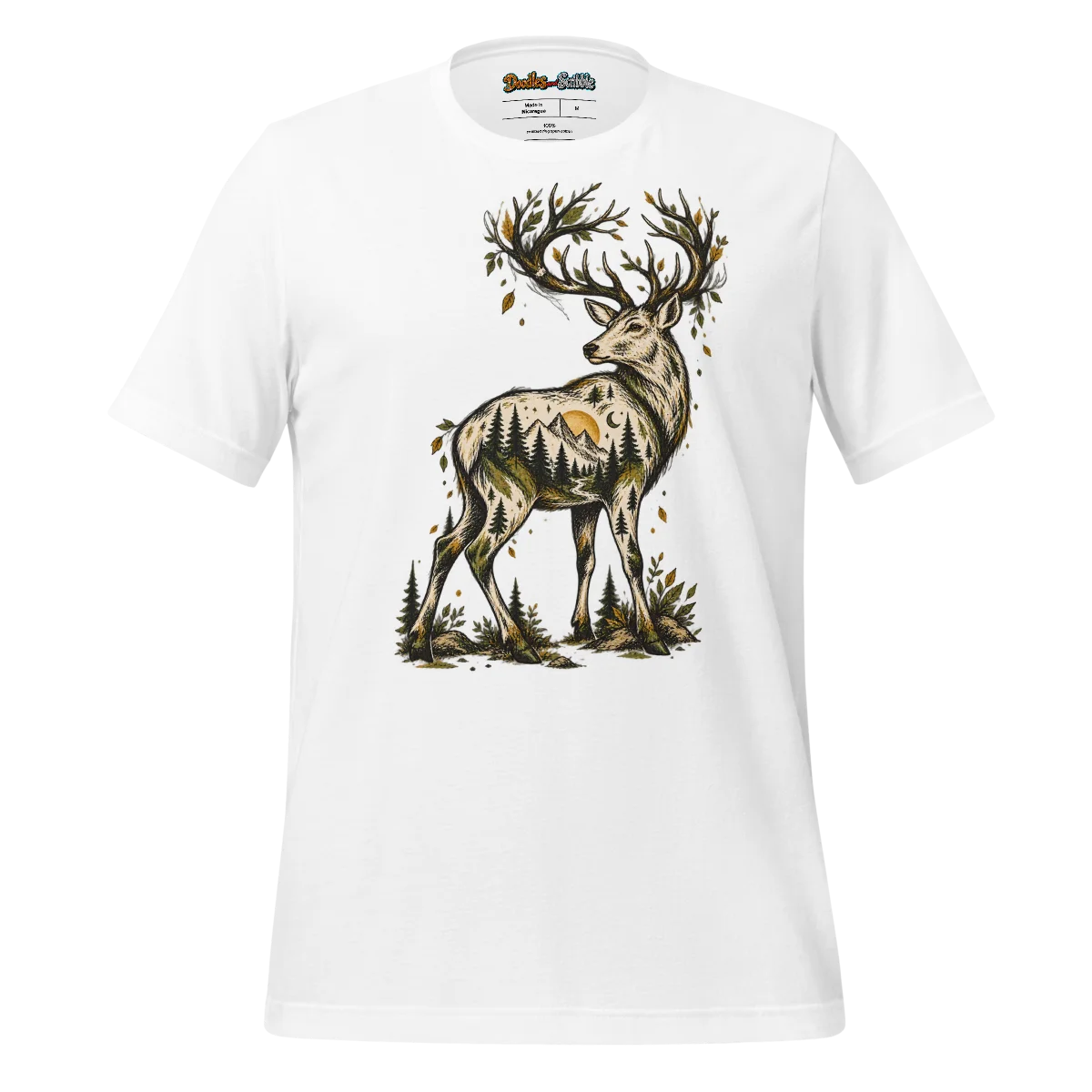 Stag Silhouette T Shirt with Forest Monarch Design