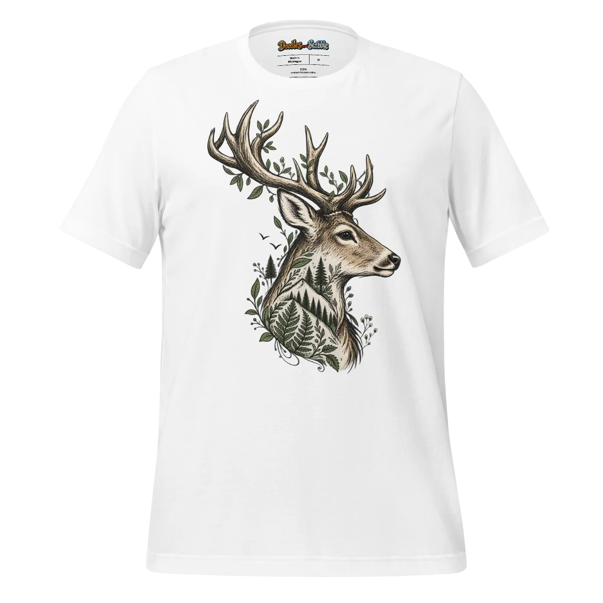 Deer Profile T Shirt with Noble Doodle Art