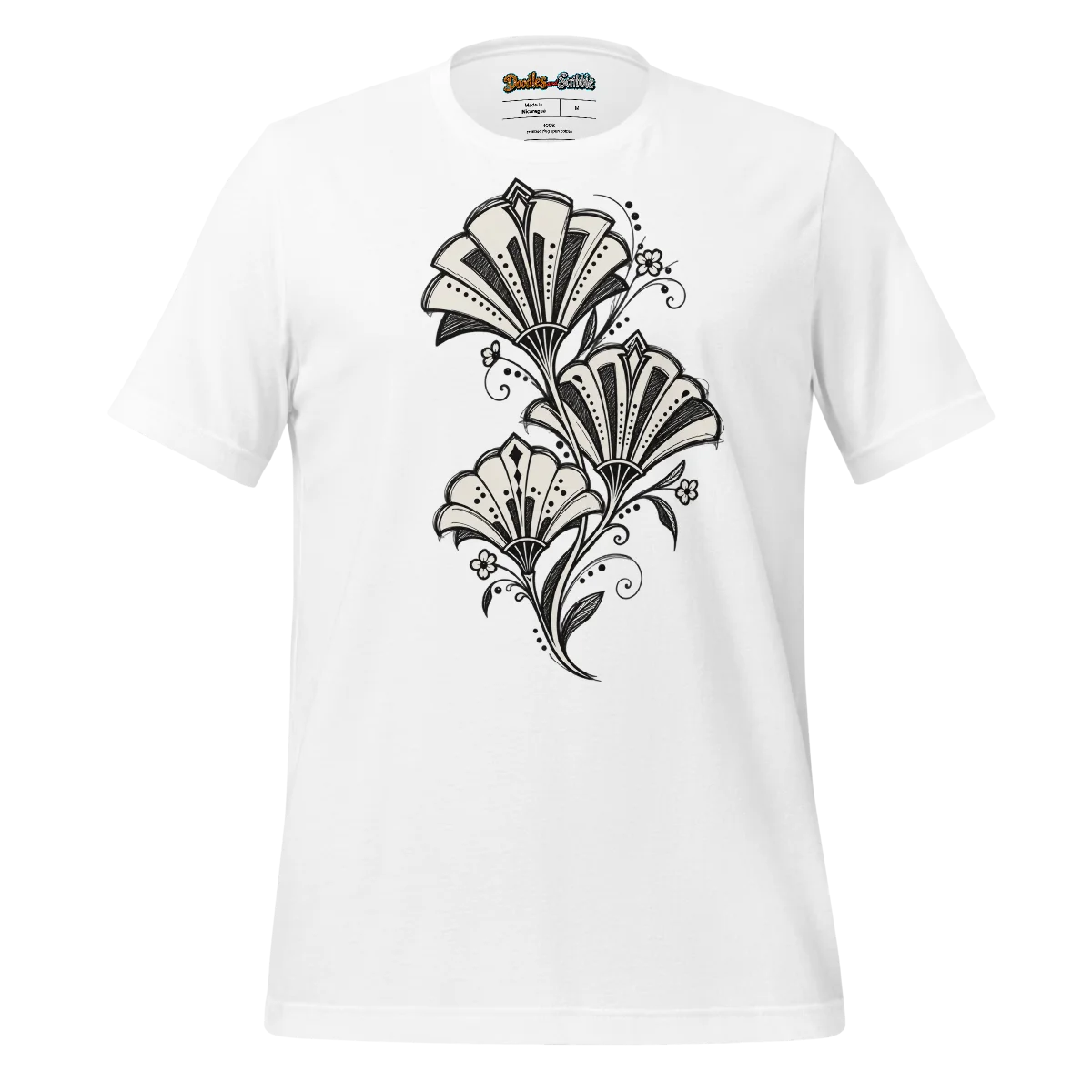 Art Deco Ensemble T Shirt with Monochrome Scribble Accents