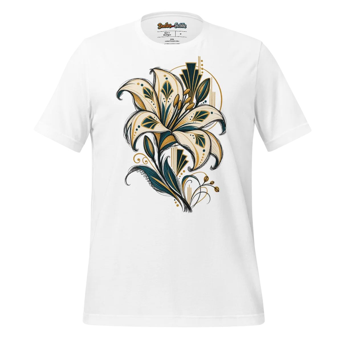 Art Deco Floral T Shirt with Decadent Scribble Elegance