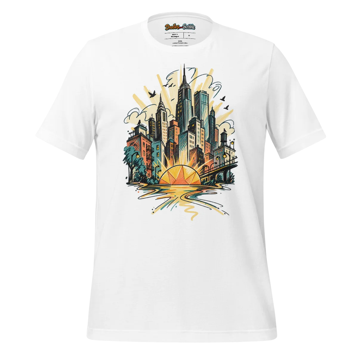 Urban Dawn T Shirt with City Sketch Design