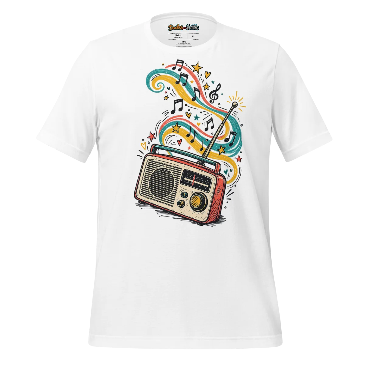 Retro Radio T Shirt with Music Wave Scribble Illustration