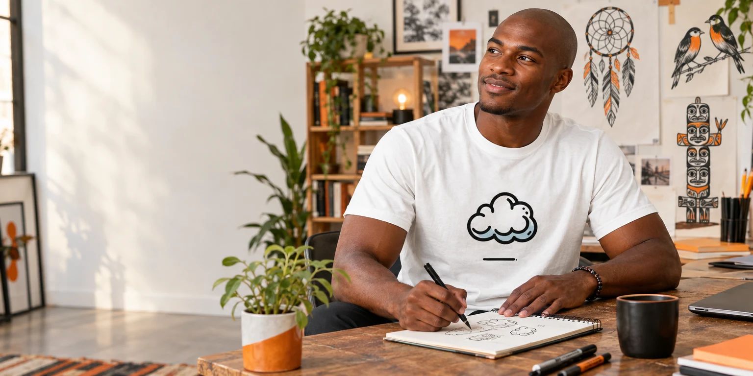 Whimsical Cloud T-Shirt with Doodle Art - Soulful Scribbles T-shirts for everyday outfits