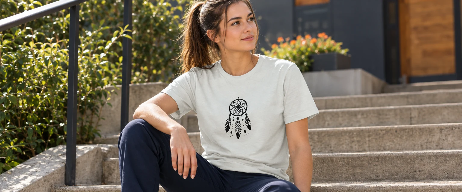 Dreamweaver Scribble T-Shirt - Slumber's Guardian styled for Let the dreamcatcher carry the detail