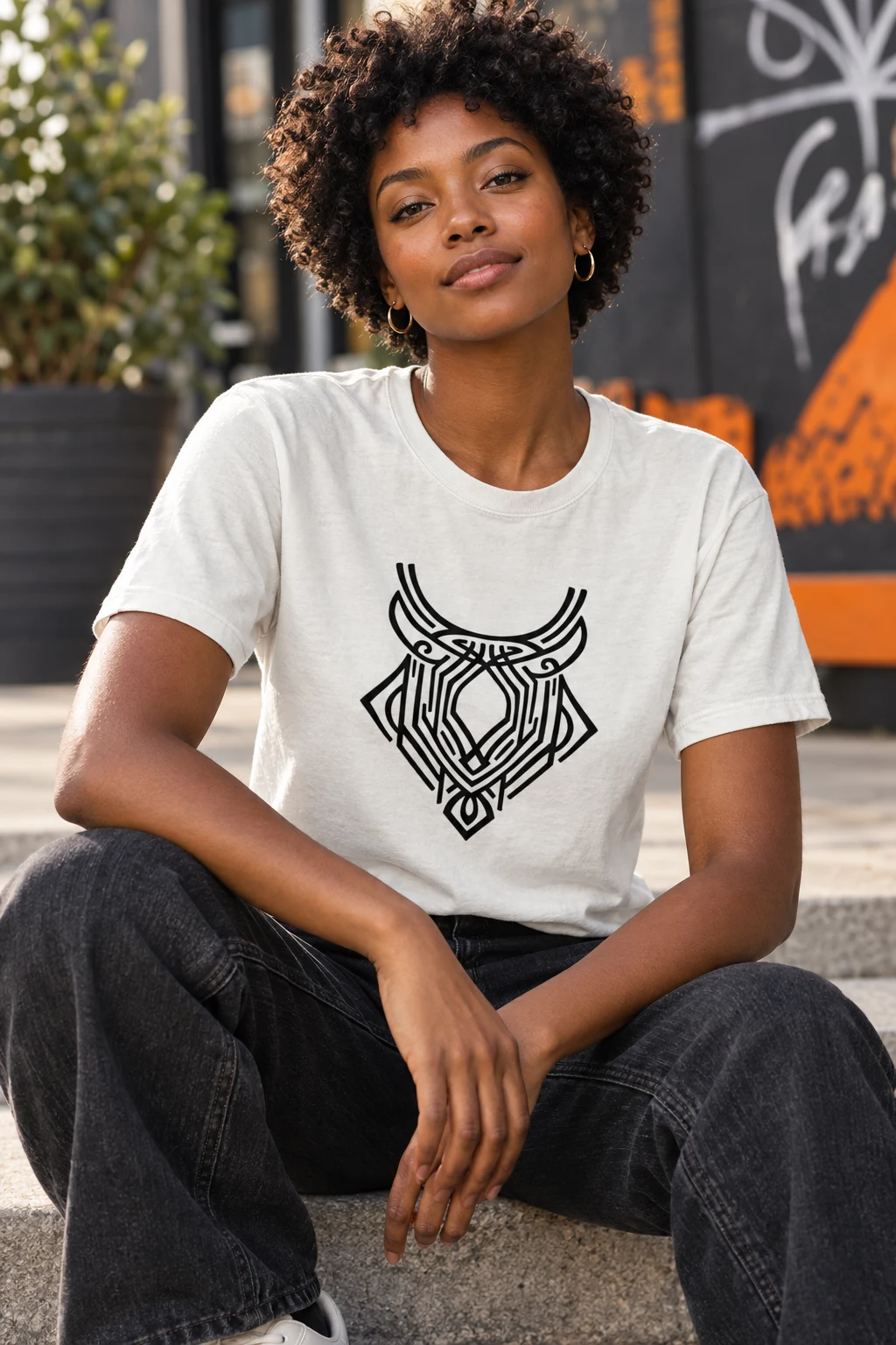 Mystical Totem Doodle T-Shirt - Tribal Spirit styled for Handle the totem-like drawing without a costume