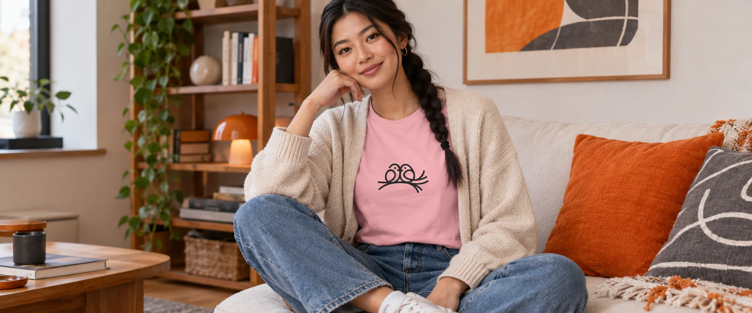 Lovebirds T-Shirt - Romantic Perch Doodle styled for Choose how sweet the lovebirds should feel