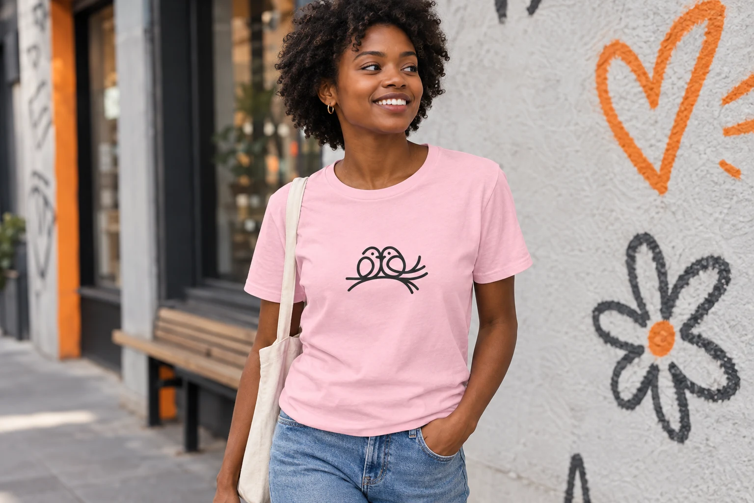 Lovebirds T-Shirt - Romantic Perch Doodle styled for Let a small scene carry the story