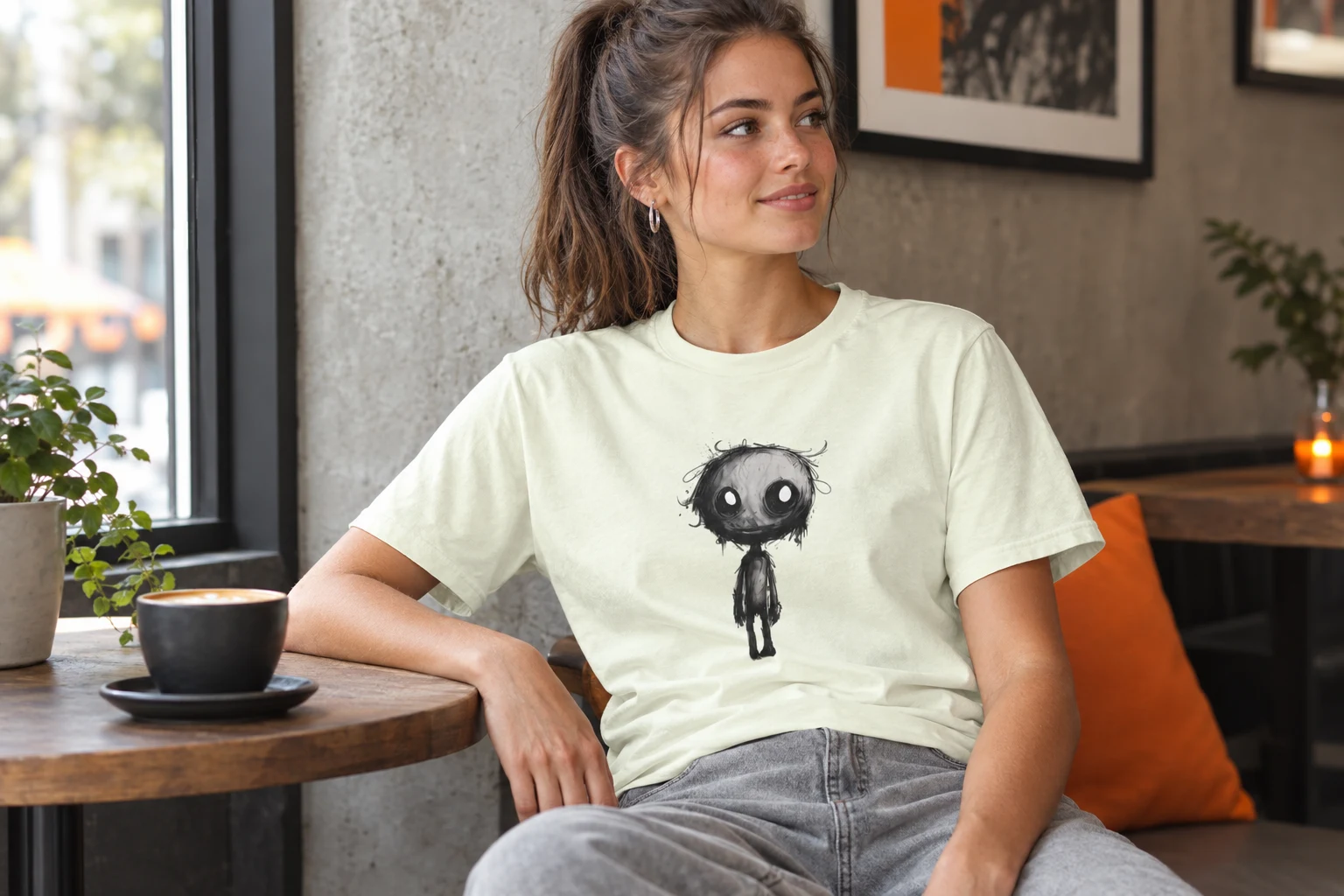 Solemn Figure T-Shirt with Reflective Doodle Art styled for Make one adjustment before adding something new