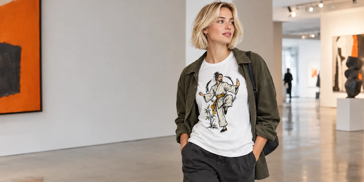 Zen Master Doodle Martial Arts T Shirt with Embroidered Design - Layering the Zen Master Doodle Martial Arts T Shirt for cooler days