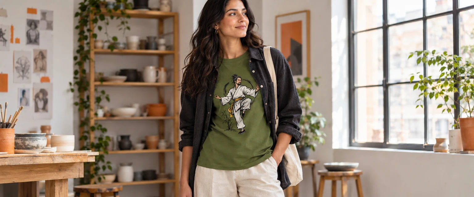 Zen Master Doodle Martial Arts T Shirt with Embroidered Design styled for Use colour to choose what gets noticed