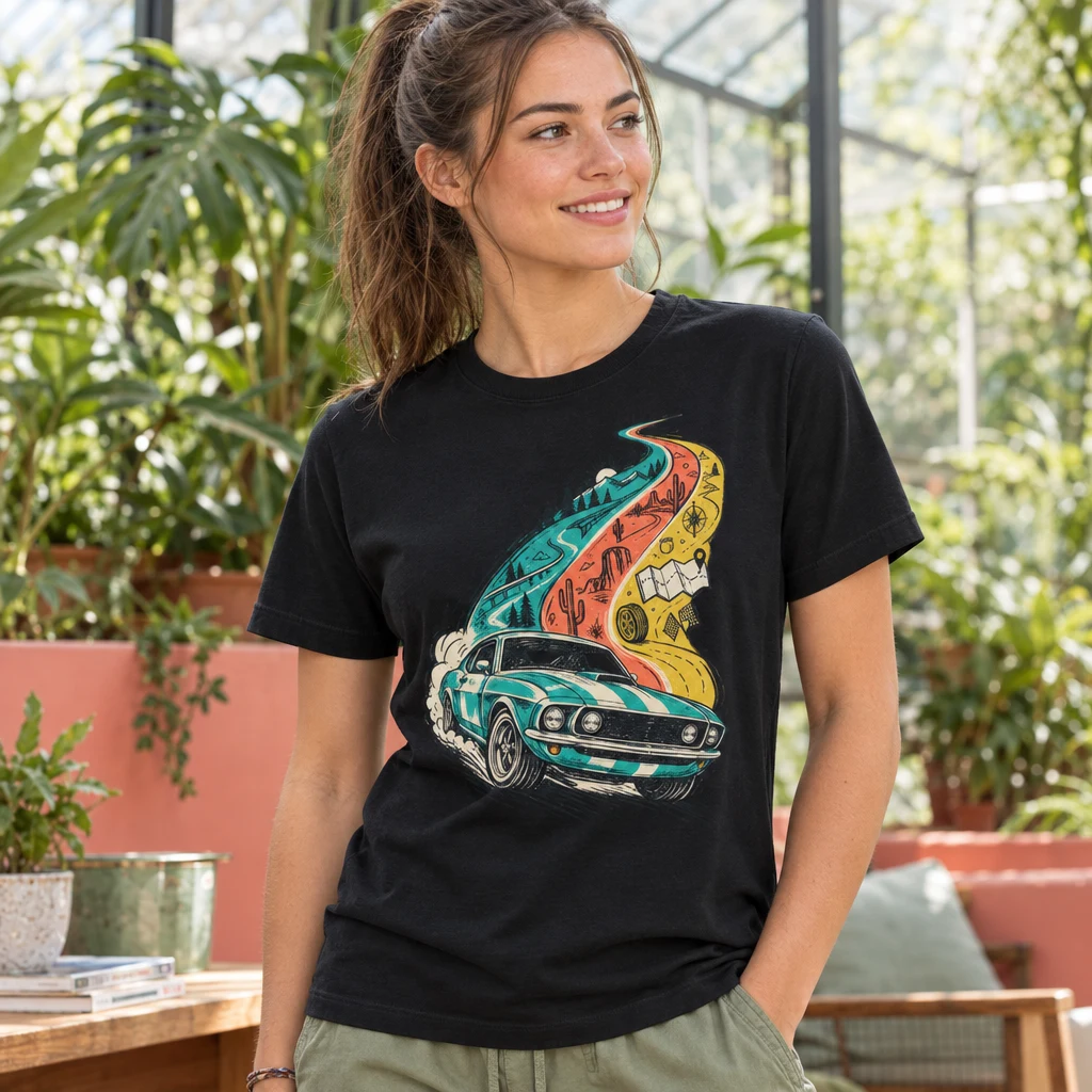 Chromatic Cruiser Car T Shirt Vintage Car Enthusiast Art styled for Decide how much of the graphic your layer should reveal
