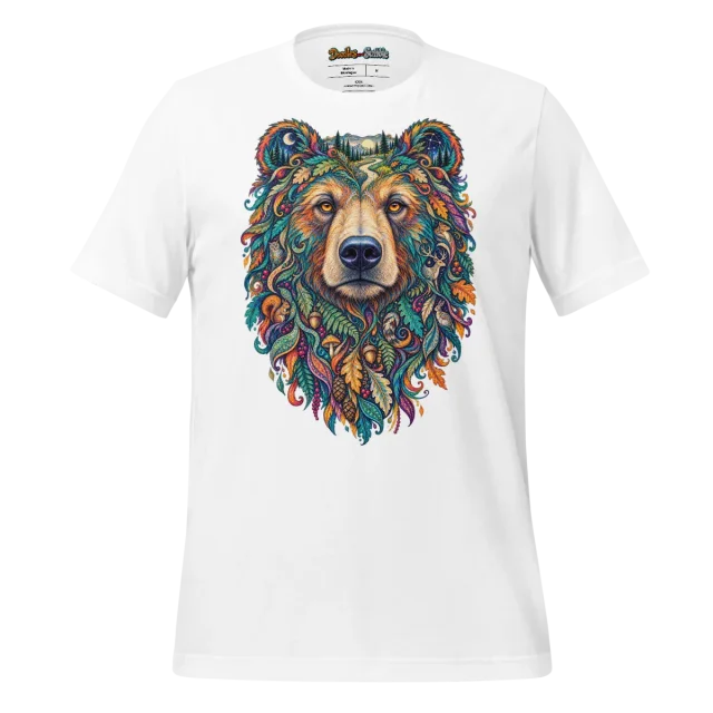 Psychedelic Bear T Shirt with Forest Spirit Art