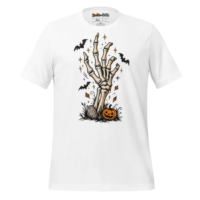 Skeleton Hand T Shirt with Halloween Doodle Design