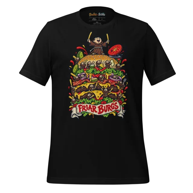 Friar Burgs Graphic T Shirt with Burger Front and Monk Back alternate view