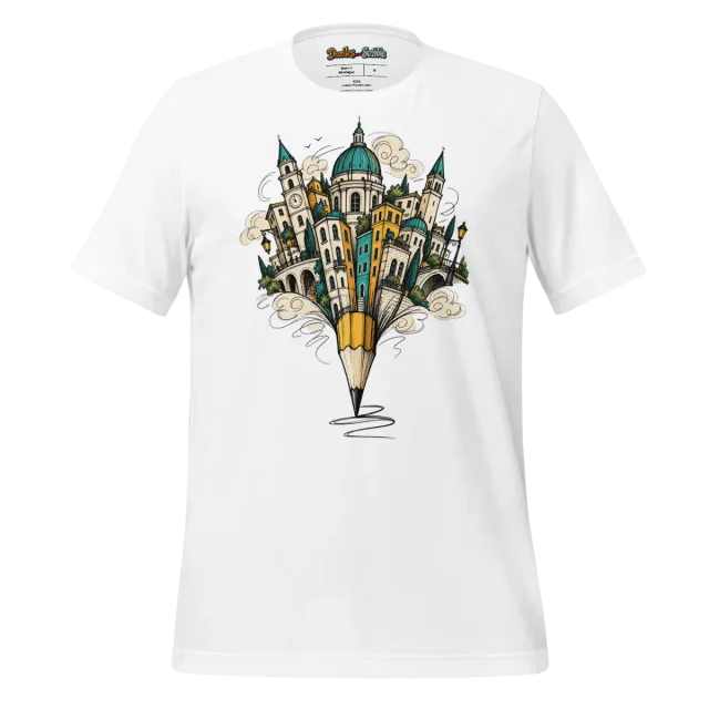 Architectural Doodle T Shirt with Elegant Structured Art