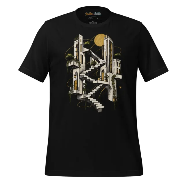 Structural Contour T Shirt with Sleek Urban Doodle Art alternate view