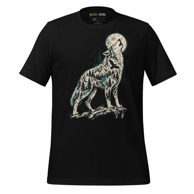 Mystic Wolf T Shirt Wild Spirit Sketch alternate view