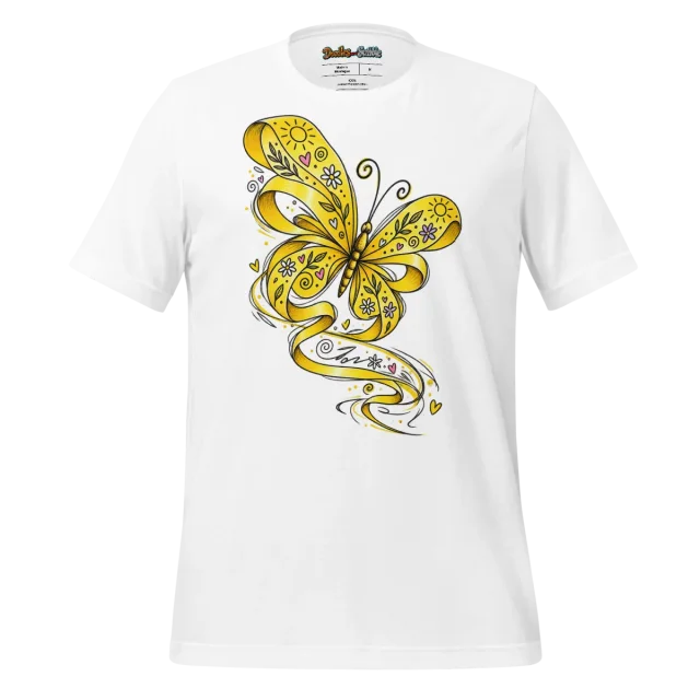 Butterfly Scribble T Shirt with Yellow Swirl Artwork