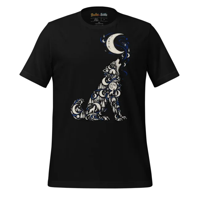 Zentangle Wolf T Shirt Moonlit Night's Sentinel alternate view