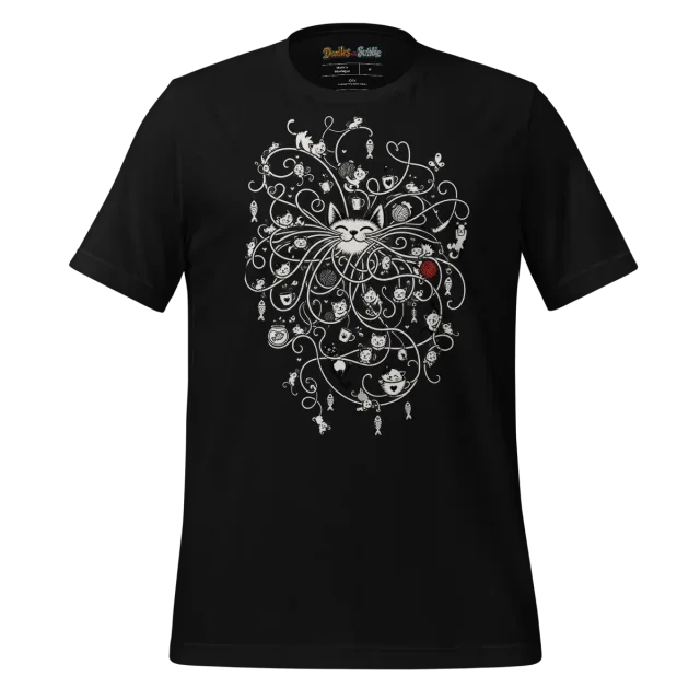 Zentangle Cat T Shirt Whiskered Curious Feline Doodle alternate view