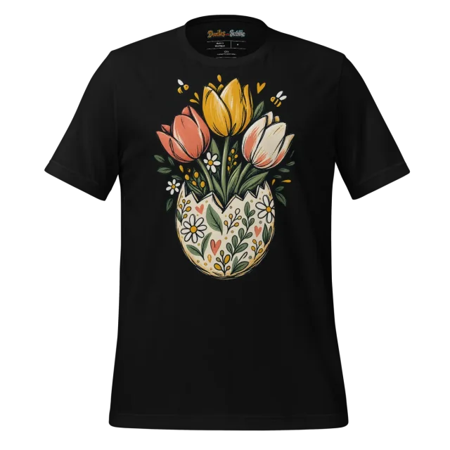 Floral Easter Egg T Shirt with Festive Bloom Doodle alternate view