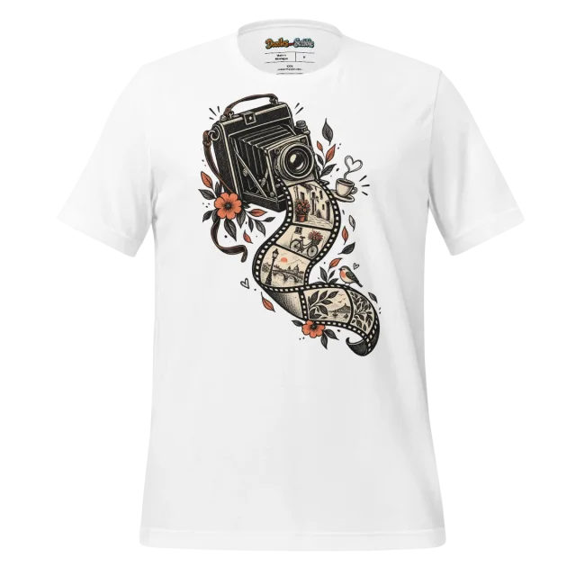 Vintage Camera T Shirt with Snapshot Doodle