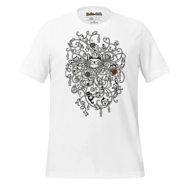 Zentangle Cat T Shirt Whiskered Curious Feline Doodle