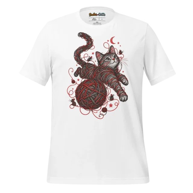 Playful Cat T Shirt with Doodle Art