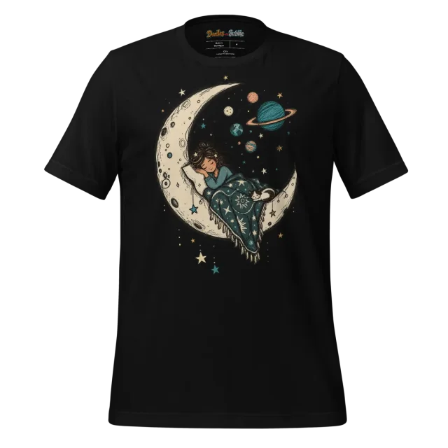 Cosmic Dreamer T Shirt with Crescent Moon Doodle alternate view