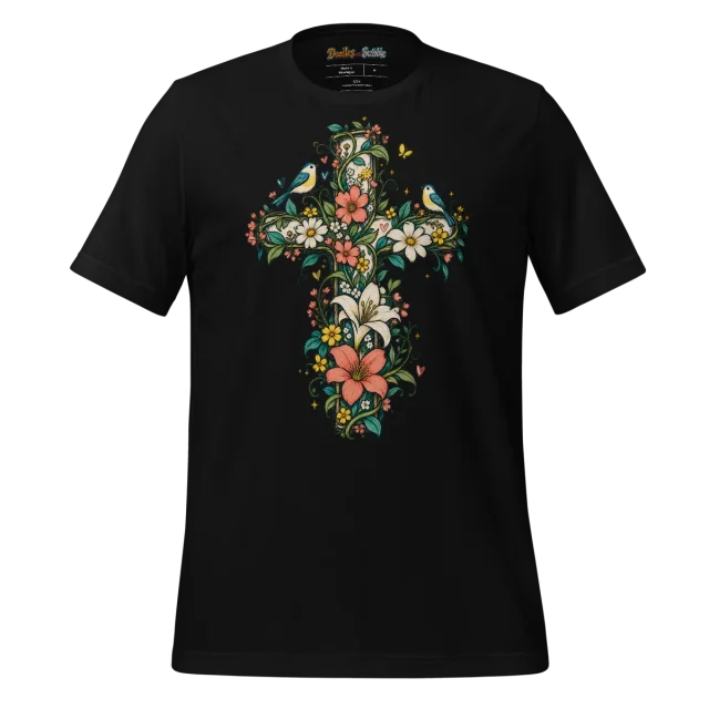 Garden Cross T Shirt Blossoming Doodle Artwork alternate view