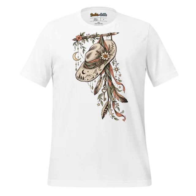 Bohemian Hat T Shirt with Dreamy Wanderer Doodle