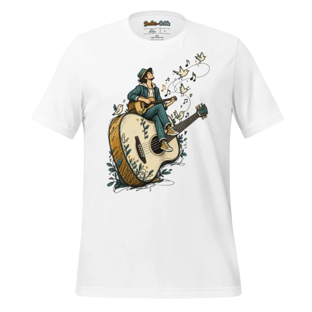Guitar Player Graphic Tee with Whimsical Doodle Art