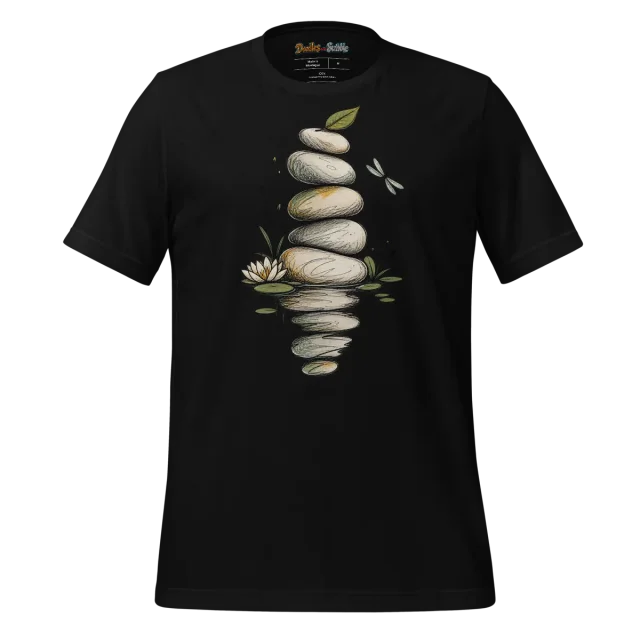 Zen Stone Tower T Shirt with Reflection Doodle Art alternate view