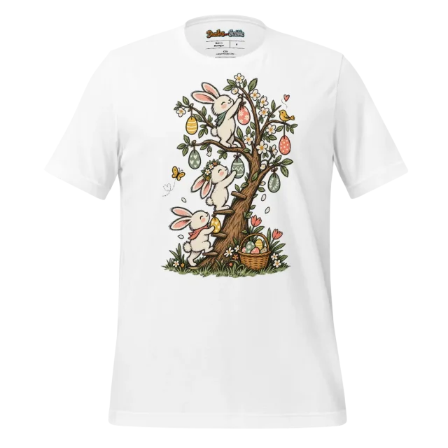 Easter Bunny Egg Tree T Shirt with Celebration Doodle Art
