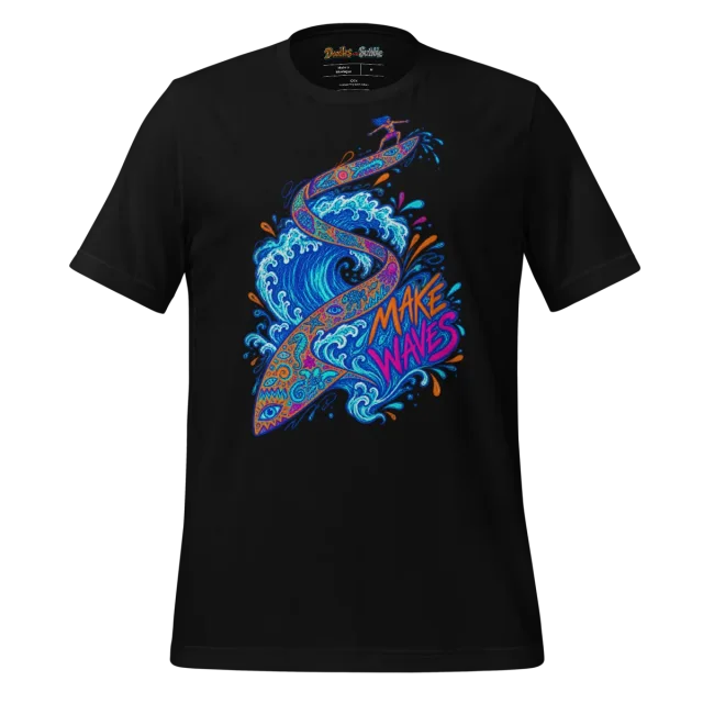 Psychedelic Surfboard T Shirt with Ocean Waves alternate view