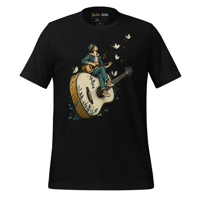 Guitar Player Graphic Tee with Whimsical Doodle Art alternate view