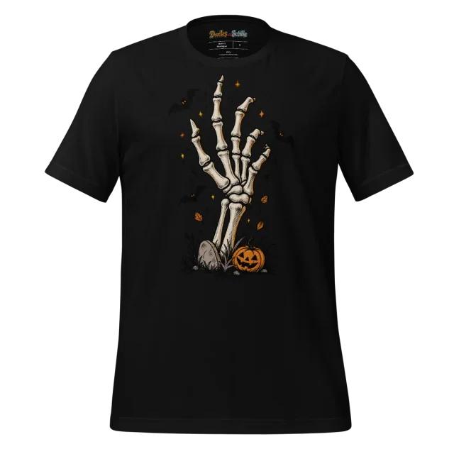 Skeleton Hand T Shirt with Halloween Doodle Design alternate view