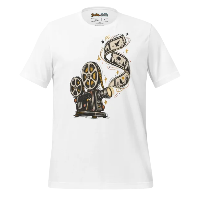 Vintage Projector T Shirt with Cinematic Scribble Design