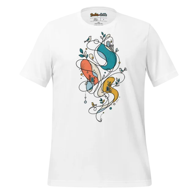 Abstract Line Art T Shirt with Colourful Intricacies