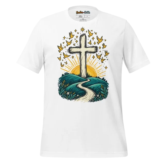 Dawning Hope Cross T Shirt with Inspirational Illustration