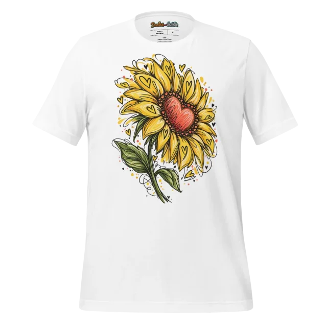 Sunflower Splash T Shirt with Heartfelt Doodle Art