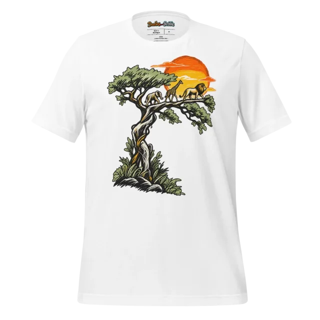 Safari Sunset T Shirt with Serene Doodle Design