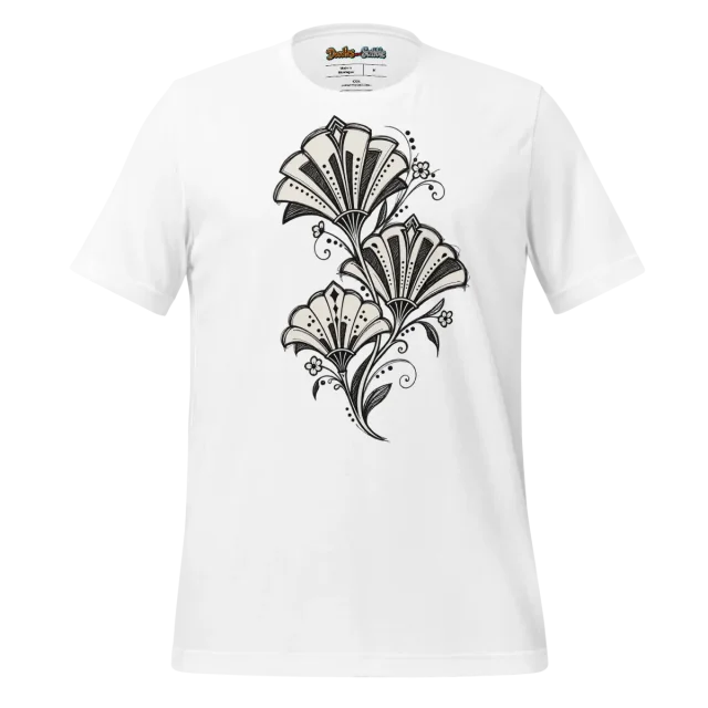 Art Deco Ensemble T Shirt with Monochrome Scribble Accents