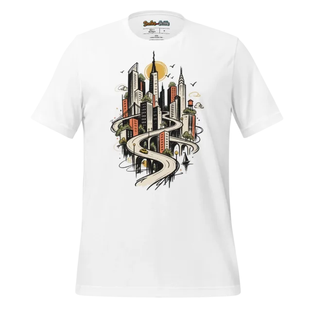 Urban Landscape T Shirt with Abstract Metropolitan Doodle