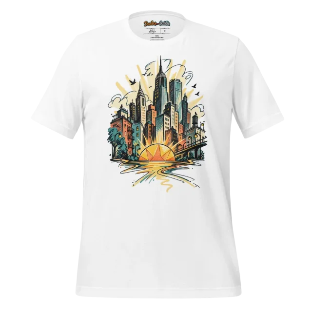 Urban Dawn T Shirt with City Sketch Design