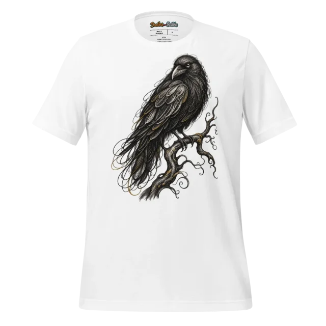 Perched Raven Scribble T Shirt for Spooky Halloween Style