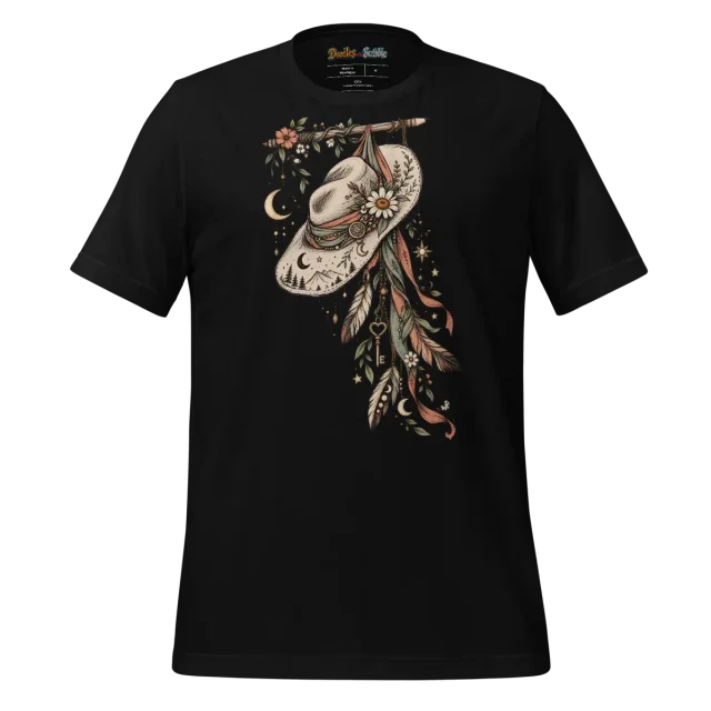 Bohemian Hat T Shirt with Dreamy Wanderer Doodle alternate view